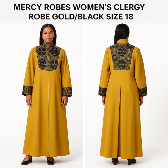 MERCY ROBES WOMEN’S CLERGY ROBE GOLD/BLACK SIZE 18 - Picture 1 of 12